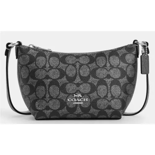 Coach Zip Top Crossbody Bag - Gunmetal Canvas Metallic Leather - CW338