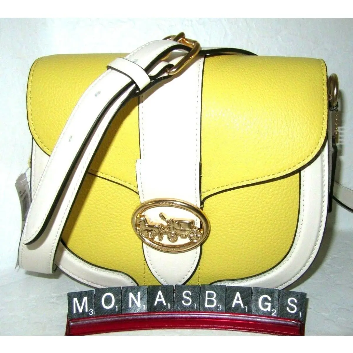 Coach C8296 Georgie Saddle Bag Colorblock Leather Yellow Chalk Multi NWT$350