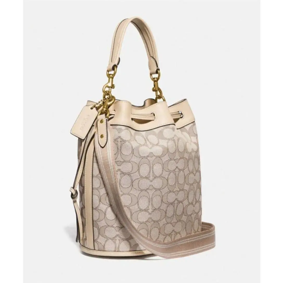 Coach Field Bucket Signature Jacquard Leather Ivory C3853