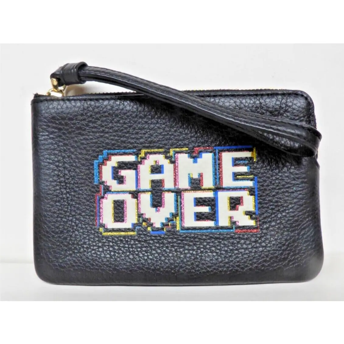Coach Women’s Black Pebble Leather Pac-man Corner Zip Wristlet F73399