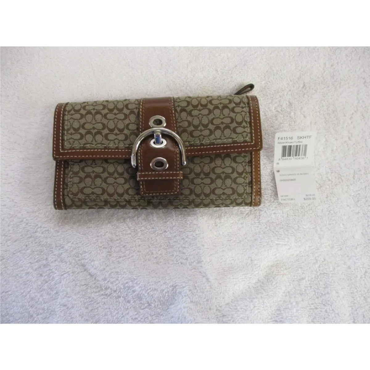 Coach Soho Mini Signature Slim Wallet Silver/khaki/toffee F41516