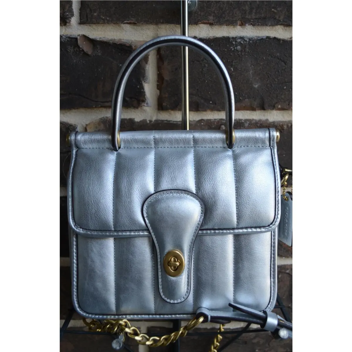 NWT$475 Coach Quilties Willis Top Handle 18 Nappa Lthr C6664 Crossbody Silver