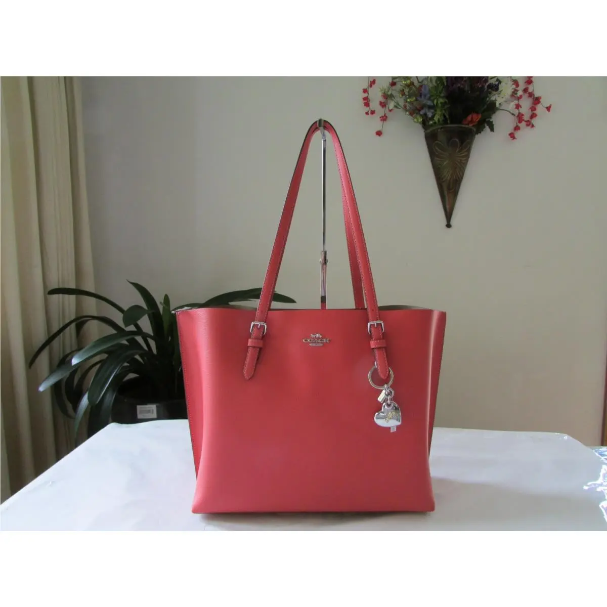 Coach Pebble Leather Mollie Tote 1671 Tangerine Taupe Bag Charm 35133 Silver