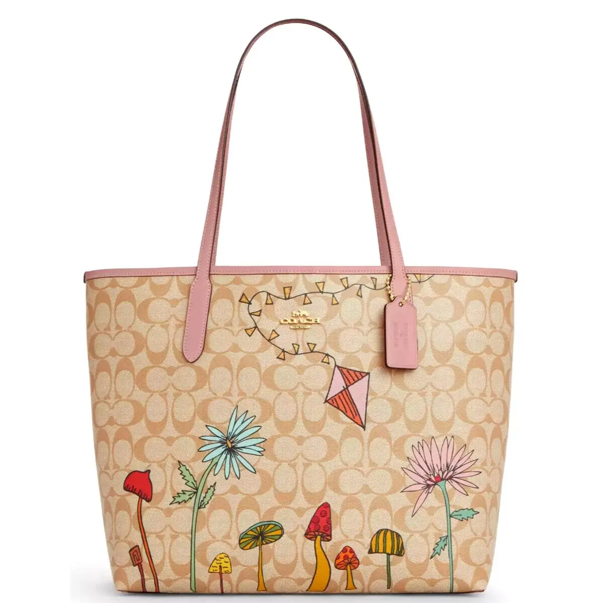 X Observed By Us City Tote Bag CU392 In Lt.khaki Multi Sig CC Leather by Coach