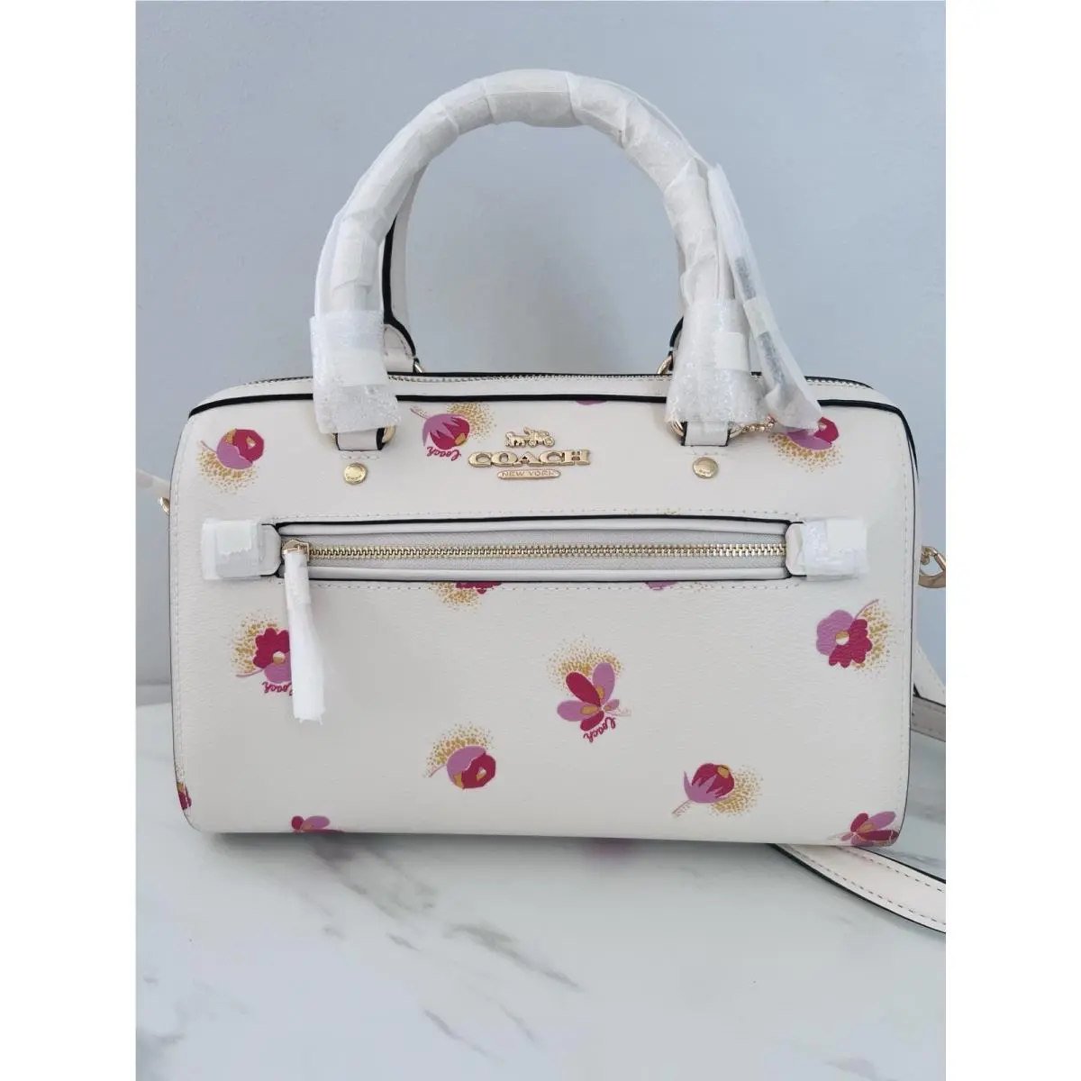 Pop Floral Print Rowan Satchel Crossbody Bag Purse Chalk Multi C5801 by Coach