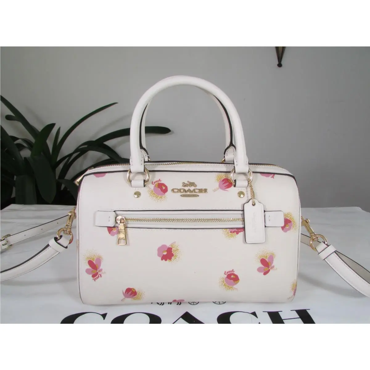 Coach Leather Rowan Pop Floral Print Satchel C5801 Chalk Multi