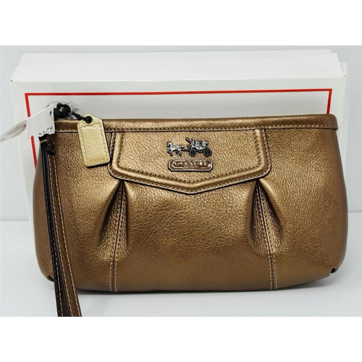 Coach Madison Metallic Copper Bronze Pebbled Leather Clutch/wristlet