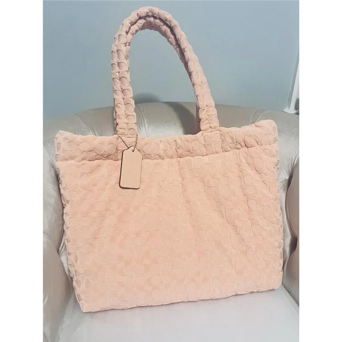 Coach Signature Terry Cloth Tote Bag CT764 Faded Blush Large Handbag