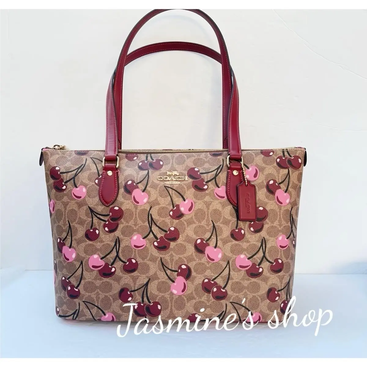 Coach Gallery Tote Bag In Signature Canvas with Cherry Print CAA71