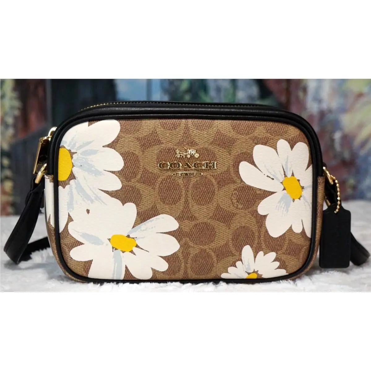 Coach Mini Jamie Camera Floral Crossbody Bag In Tan Multi Sig Canvas Leather