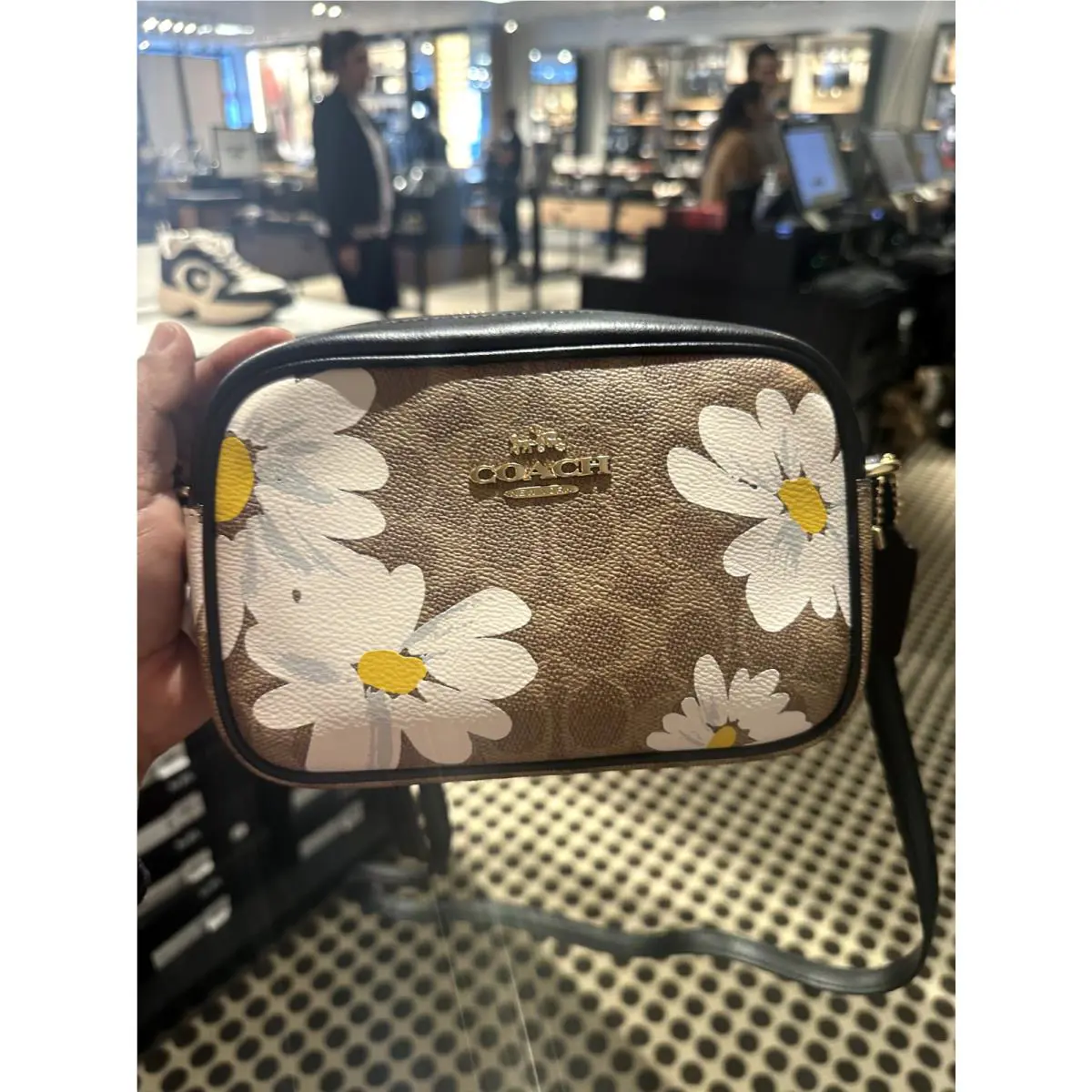 Mini Jamie Camera Floral Crossbody Bag In Tan Multi Sig Canvas Leather by Coach