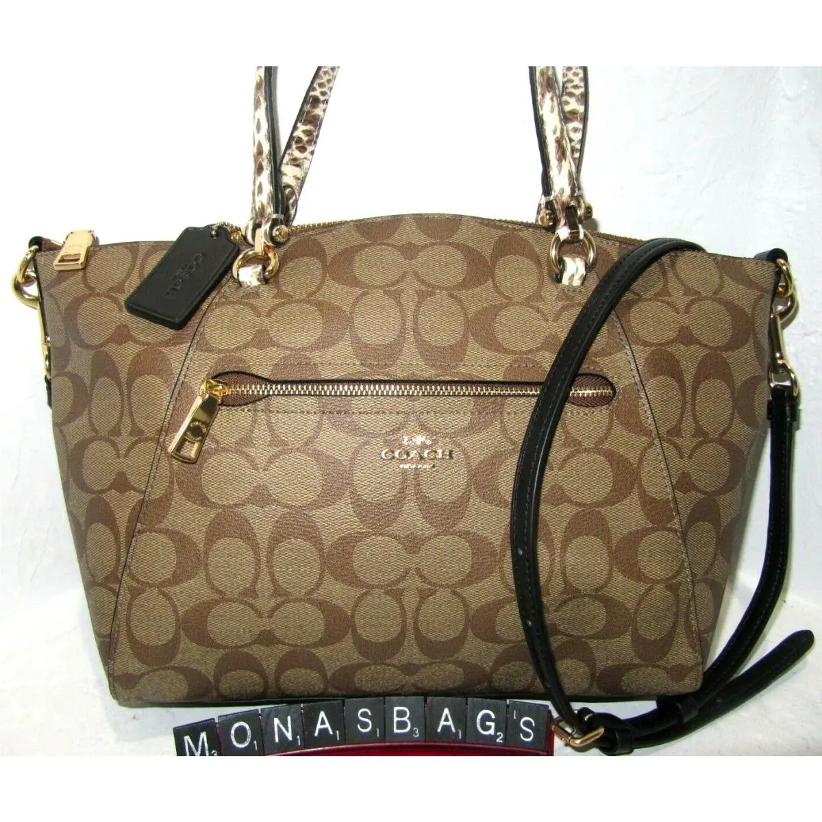 Coach C4293 Prairie Mix Signature Khaki Zip Satchel Crossbody Bag