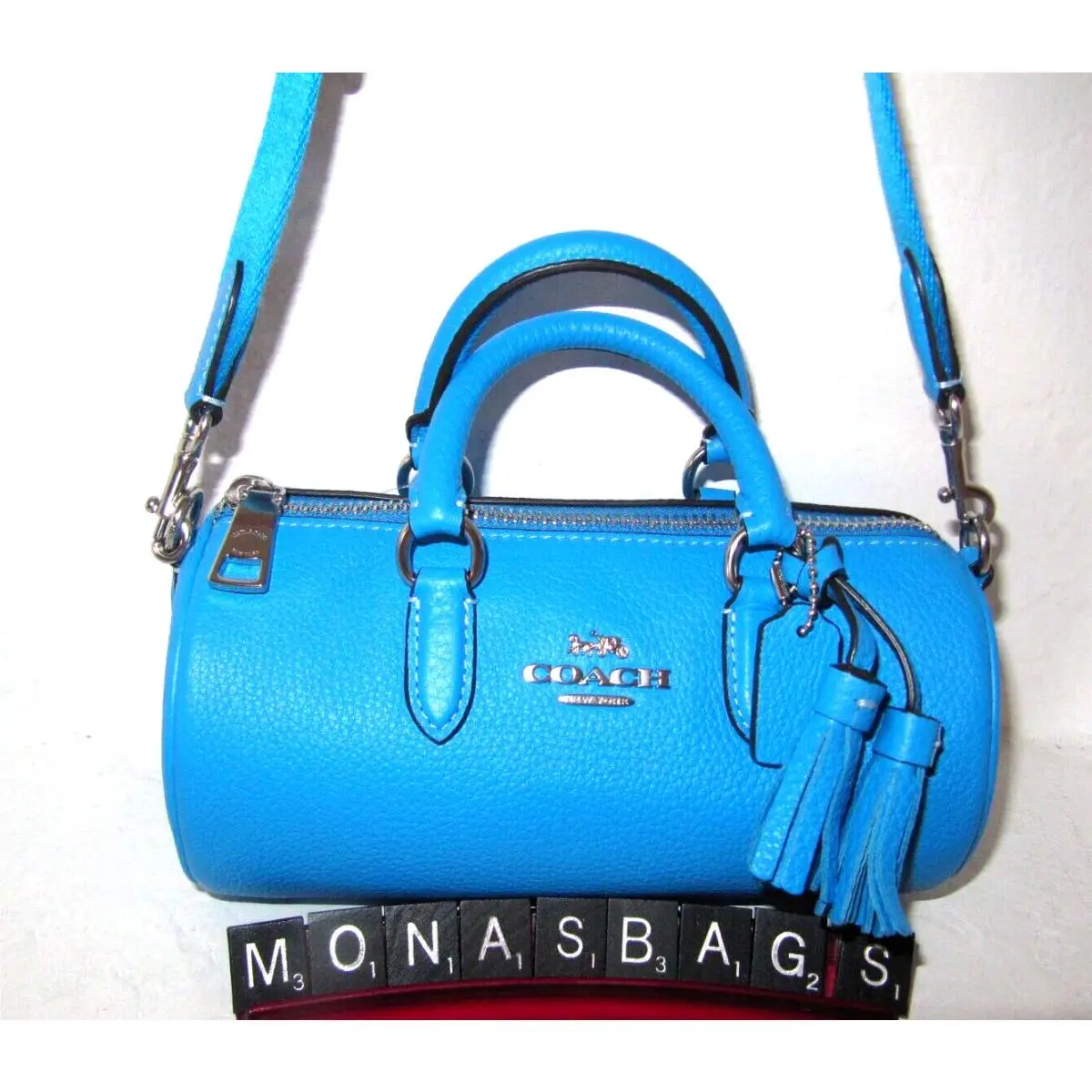 Coach CJ571 Lacey Electric Blue Pebbled Leather Crossbody Shoulder Bag