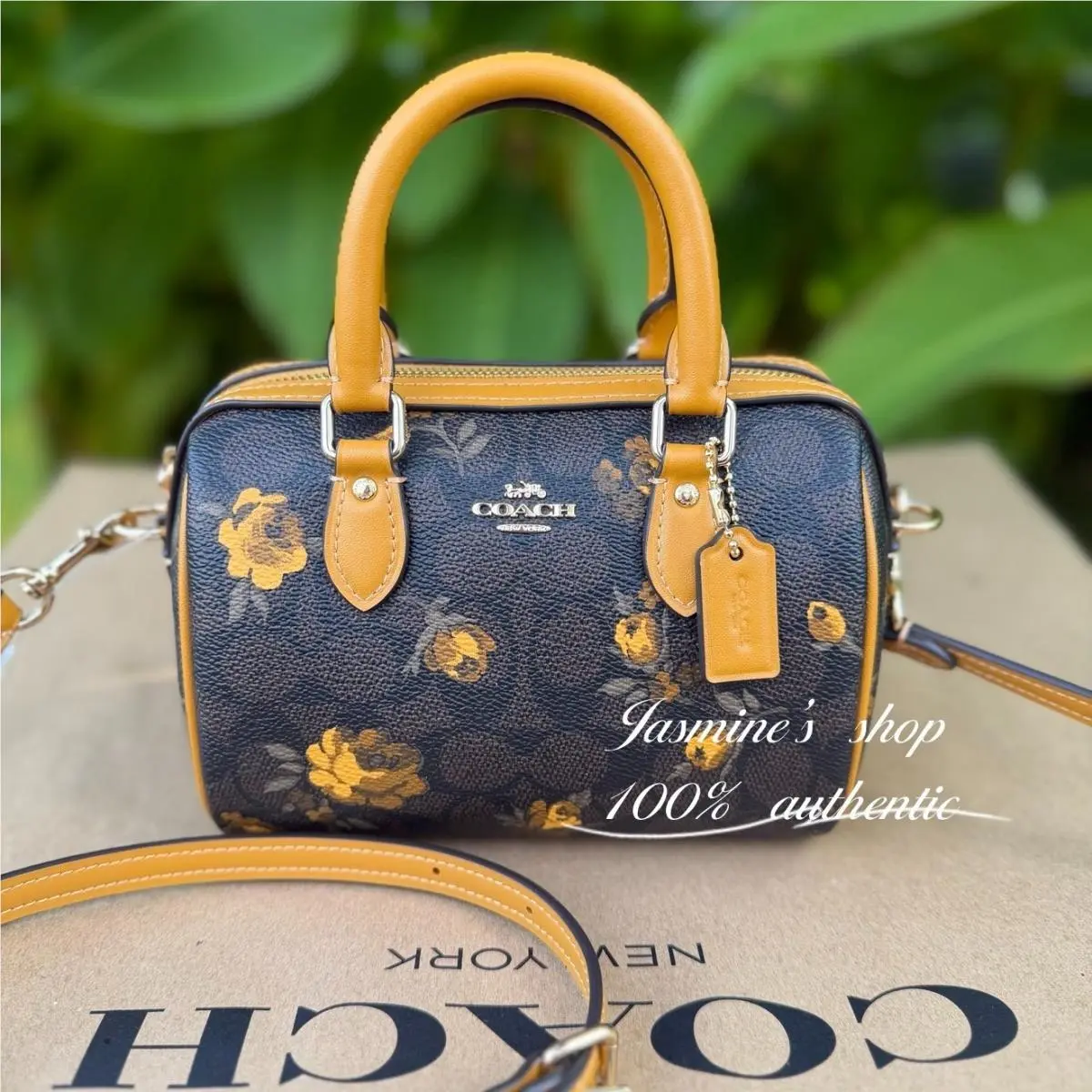 Coach Mini Rowan Crossbody Bag Signature Canvas Floral CCF31 Walnut/yellow