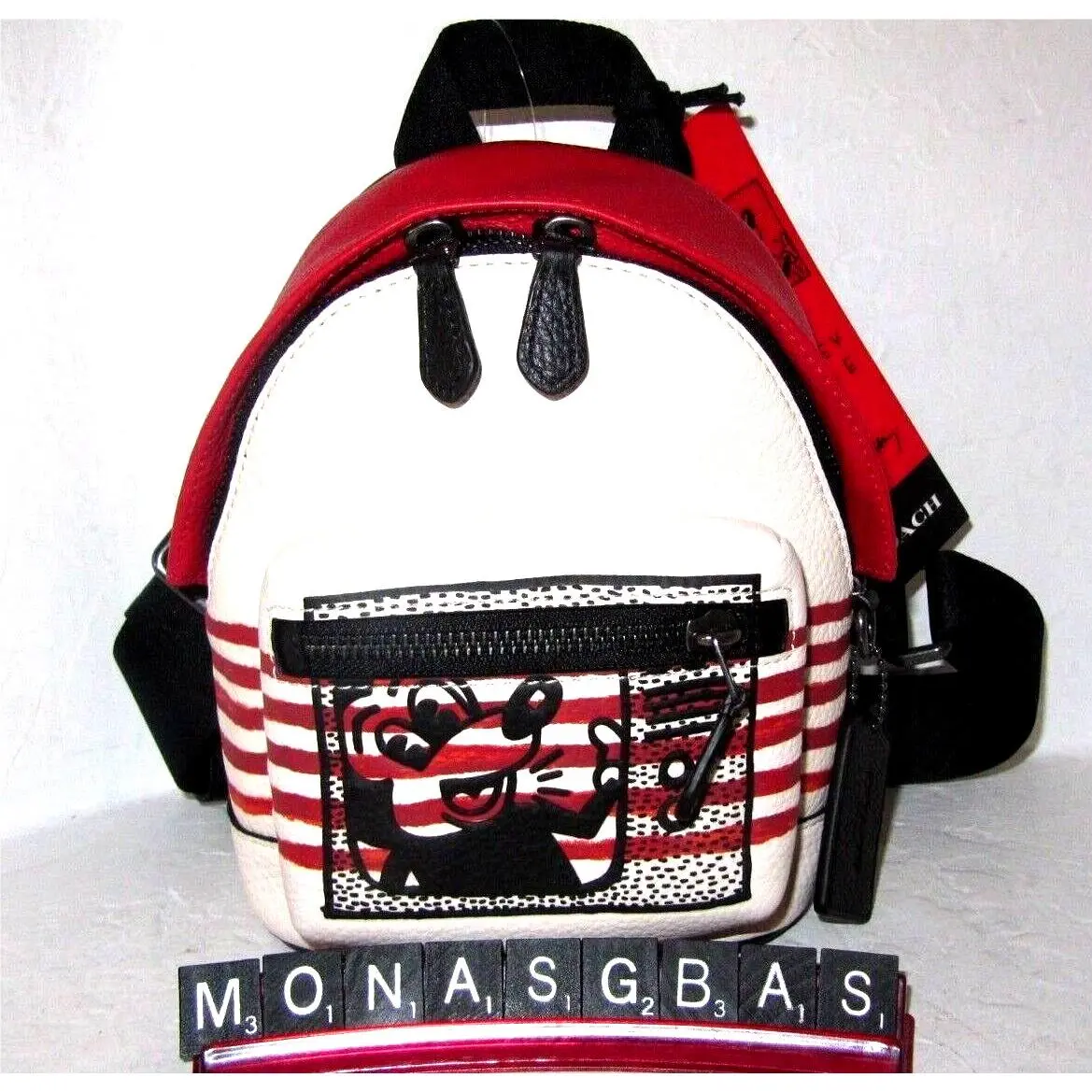 Coach C6910 Disney Mickey Mouse Keith Haring Small West Backpack Chalk Red Black