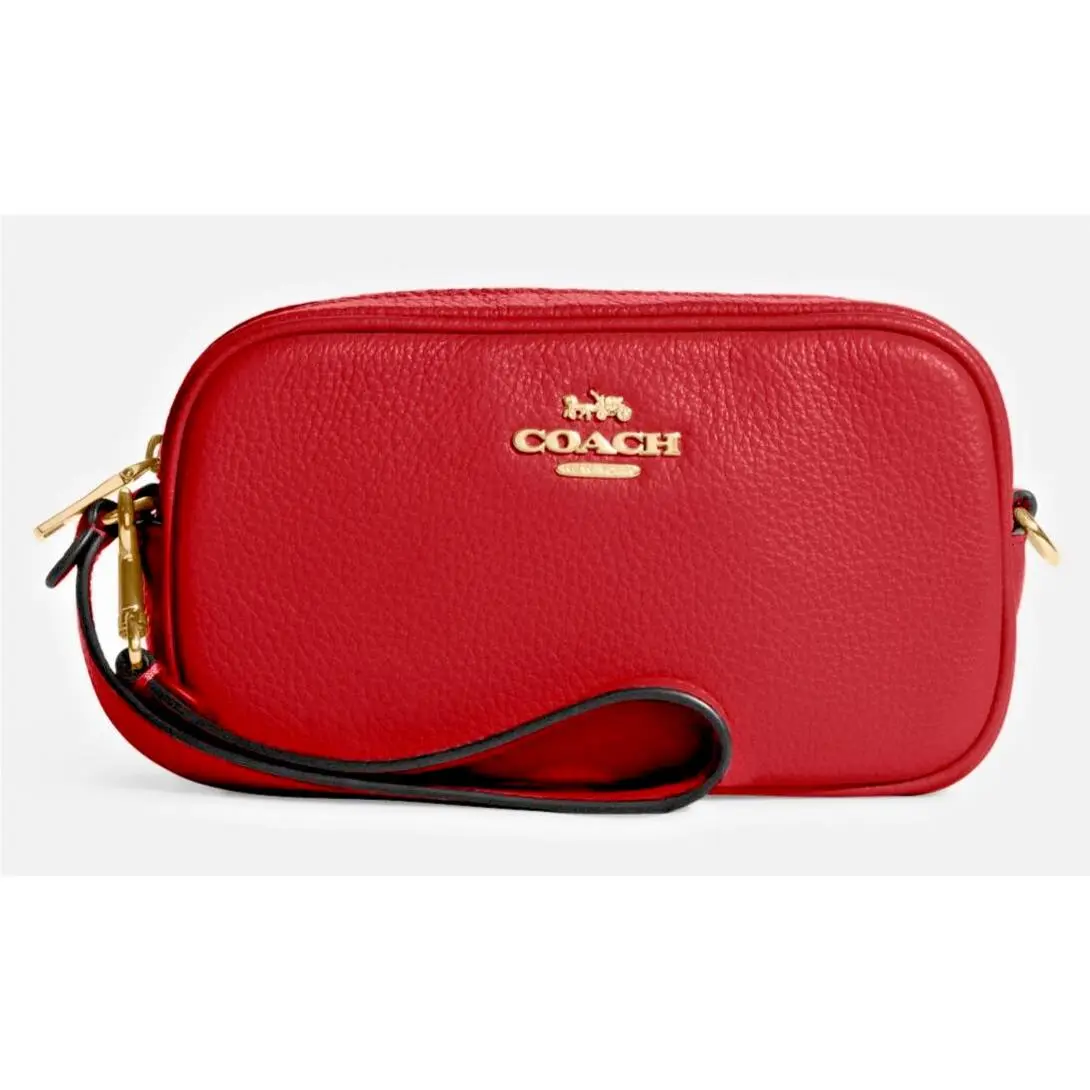 C9932 Pebbled Leather Jamie Wristlet Clutch Small Handbag 1941 Red by Coach