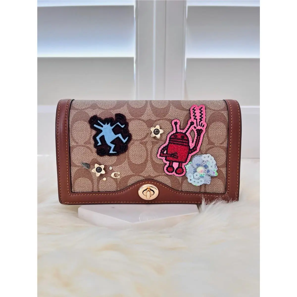 Coach F55643 Keith Haring Signature Canvas Patchwork Crossbody Clutch