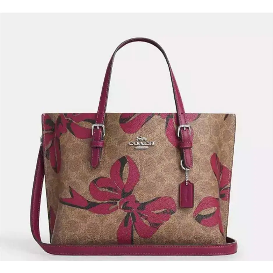 Mollie Tote Bag 25 In Signature Canvas Leather Bow Print Tan/pink by Coach
