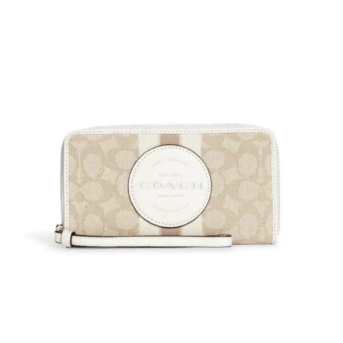 Coach Dempsey Large Phone Wallet In Signature Jacquard with Stripe and Patch - Light Khaki Chalk