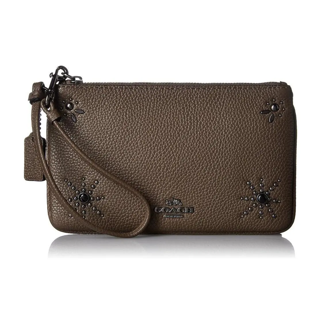 Coach Pebbled Leather Western Rivets Med Wristlet Dark Olive 56530
