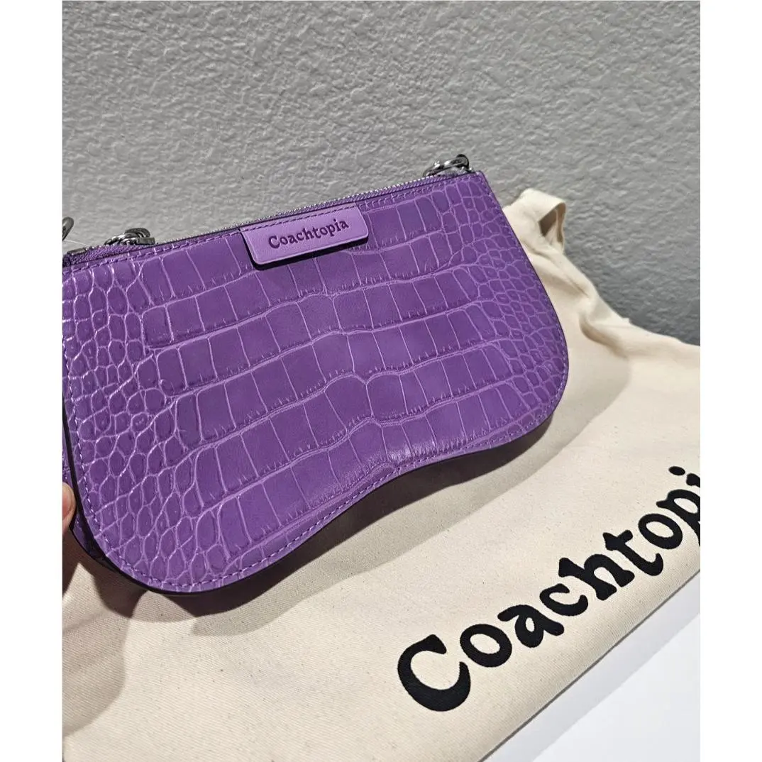 Coach CU871 Small Wavy Baguette Iris Shoulder Bag In Croc-embossed Leather