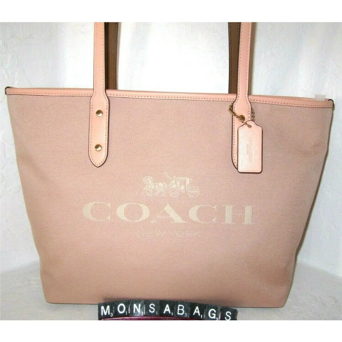 C0671 Horse Carriage Jacquard City Top Zip Tote Blush Bag by Coach