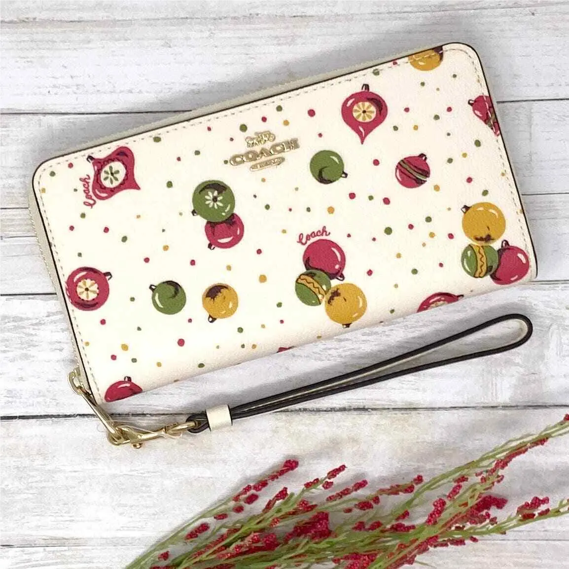Long Zip Around Wallet with Ornament Print in Chalk White Multi C7410 by Coach