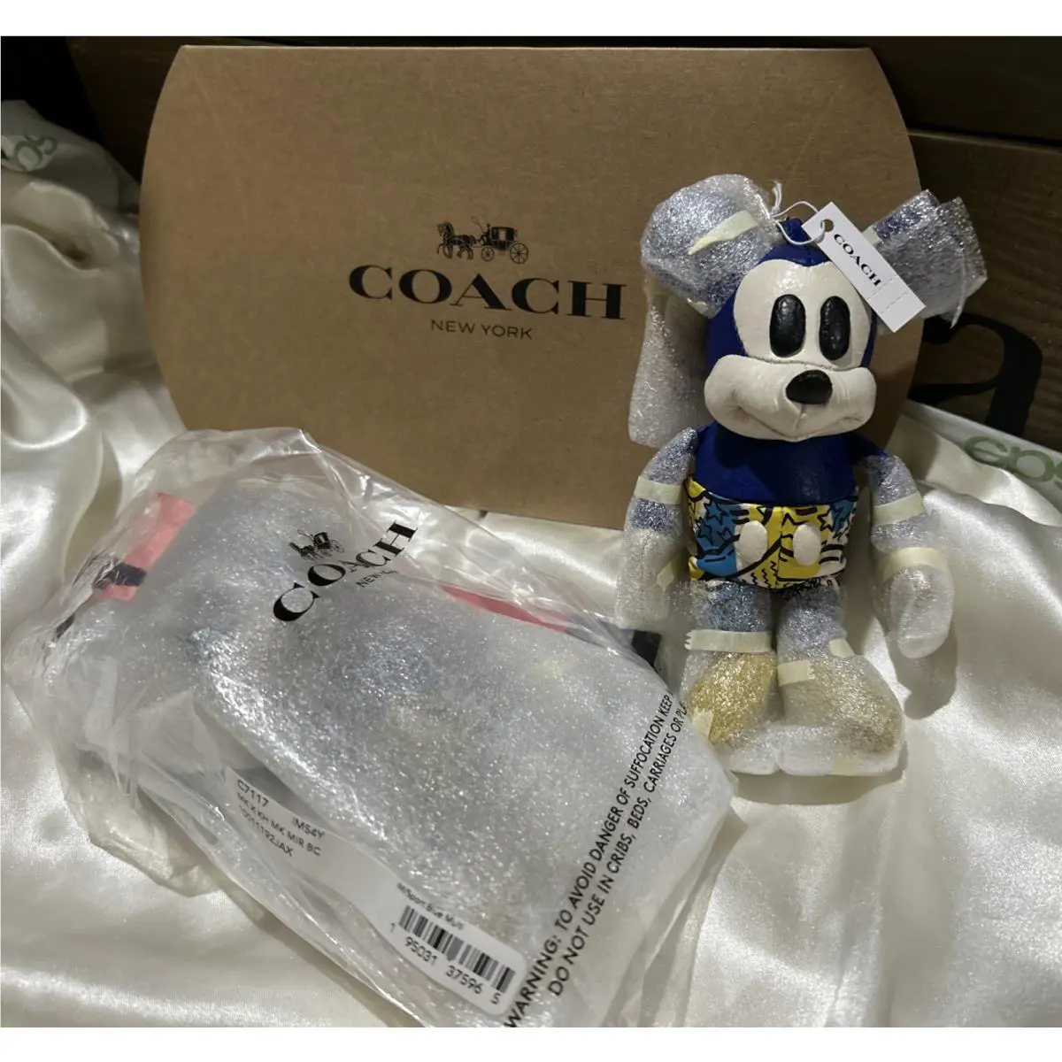 Coach X Keith Haring Mickey Mouse Sport Blue/multi Leather 4” Key Fob