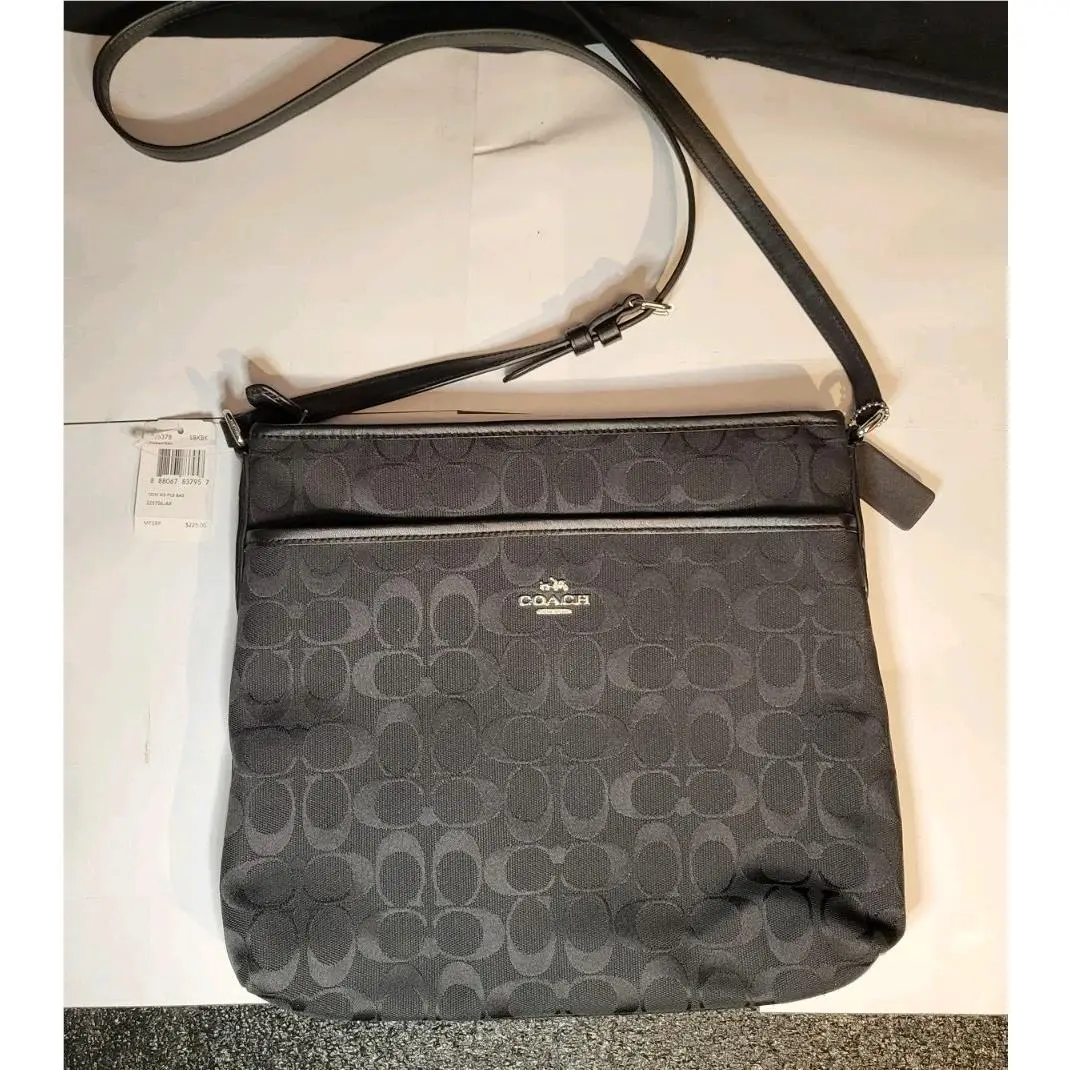 Coach F36378 12CM Signature File Crossbody Handbag Black/black