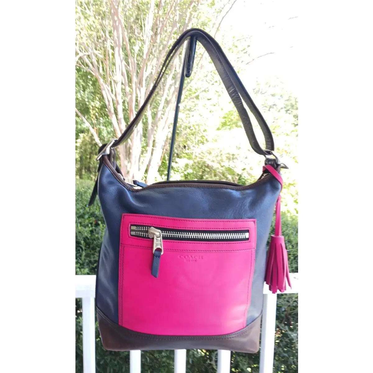 Coach 19995 Medium Pink Blue Colorblock Duffle Bag W/tassel Detail