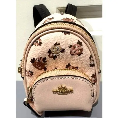 Coach Mini Court Backpack Bag Charm with Rosette Print CAA68 Pink Floral