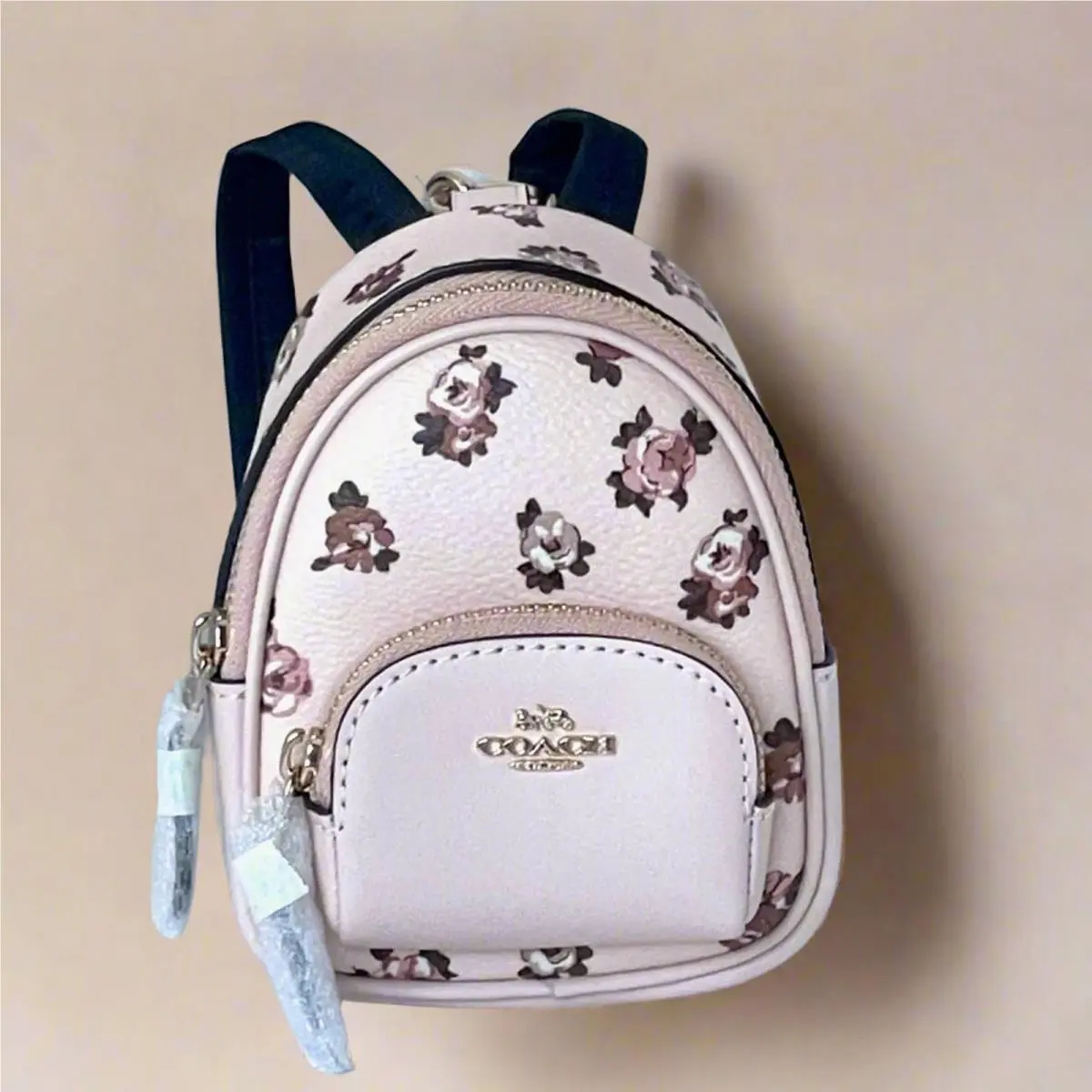 Mini Court Backpack Bag Charm CAA68 Pink Rosette Floral Keychain Purse by Coach