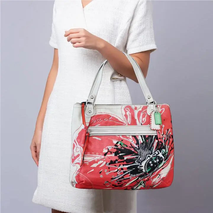 19029 Poppy Multi Floral Embroidery Sequins Shoulder Tote Bag by Coach