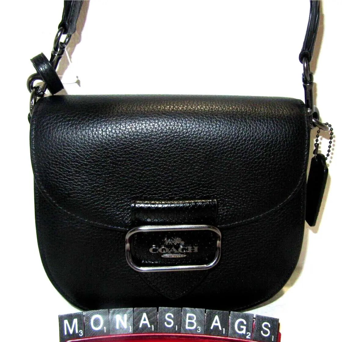 Coach CE567 Morgan Saddle Bag Black Leather Embossed Trim