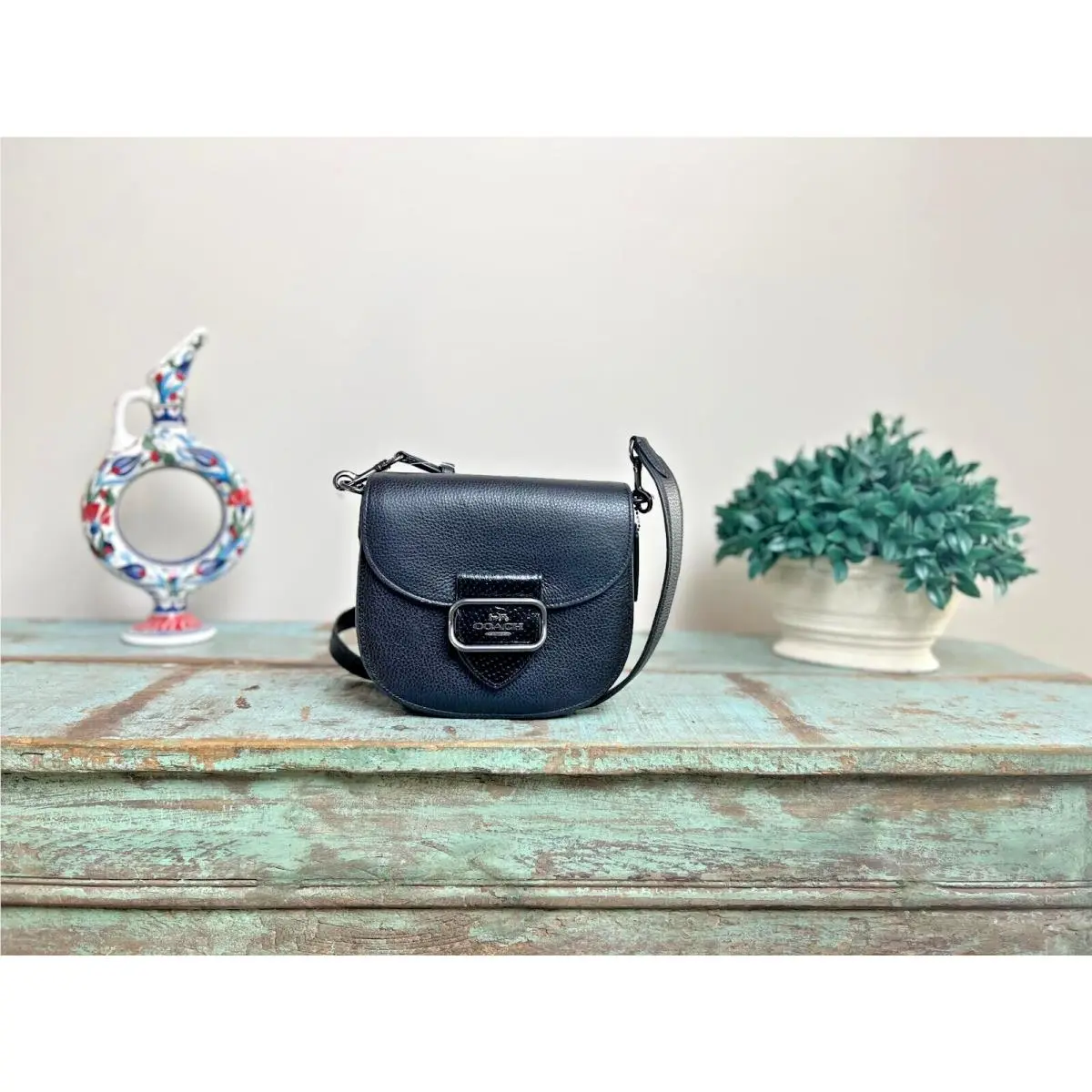 CG470 Morgan Saddle Bag In Refined Pebble Snake-embossed Leather Black by Coach