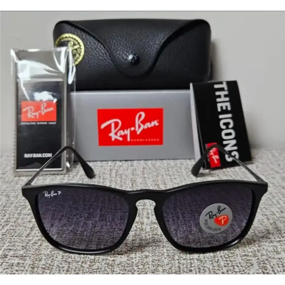 Ray-ban Chris RB4187 Polarized 54-18 Sunglasses Matte Black Gradient Grey