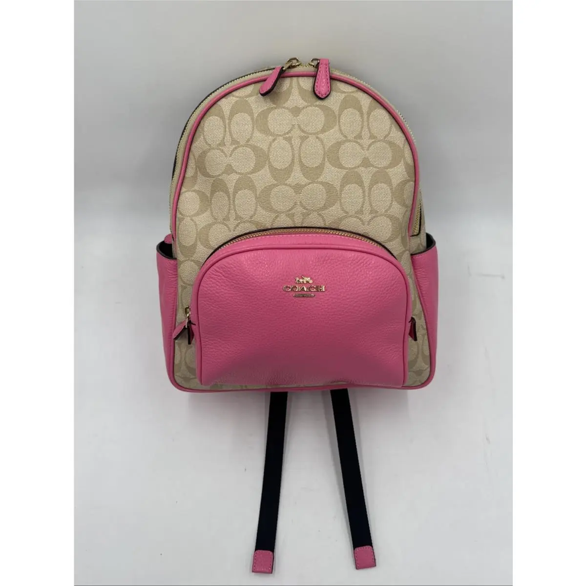 Coach Women`s Khaki Marble Blue Leather Mid-size Court Backpack