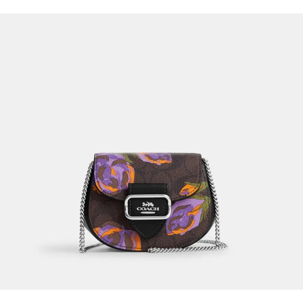 Coach Morgan Card Case On A Chain In Signature Canvas with Rose Print CL661