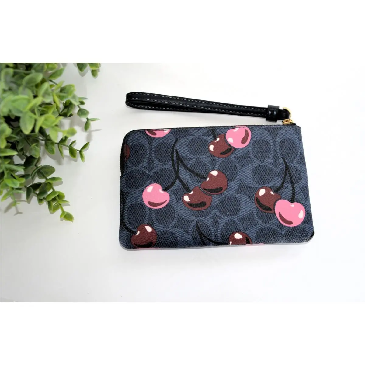CZ450 Small Corner Zip Wristlet Multi Signature Cherry Print by Coach