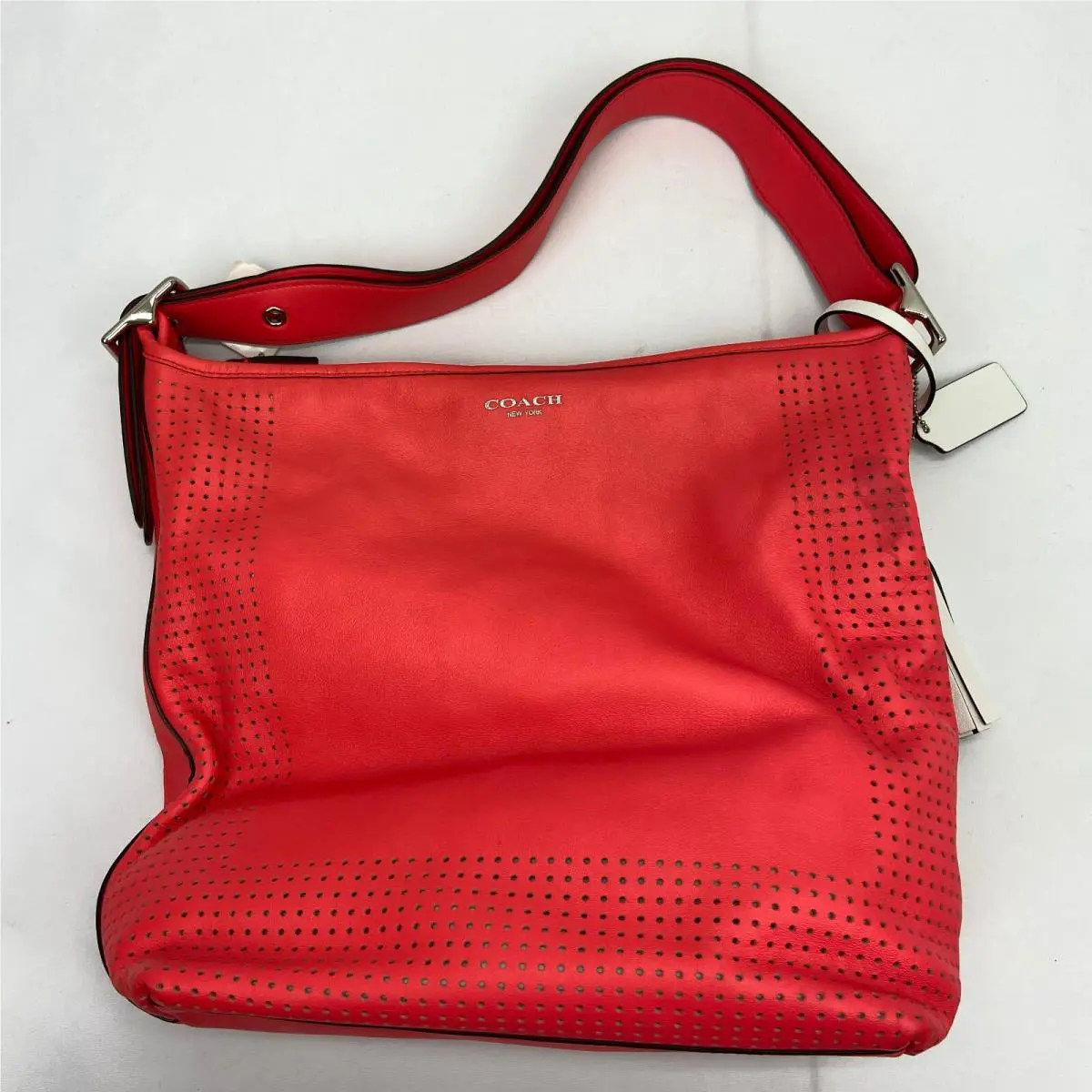 Coach Leather Perf Watermelon Duffle Crossbody Shoulder Bag Purse