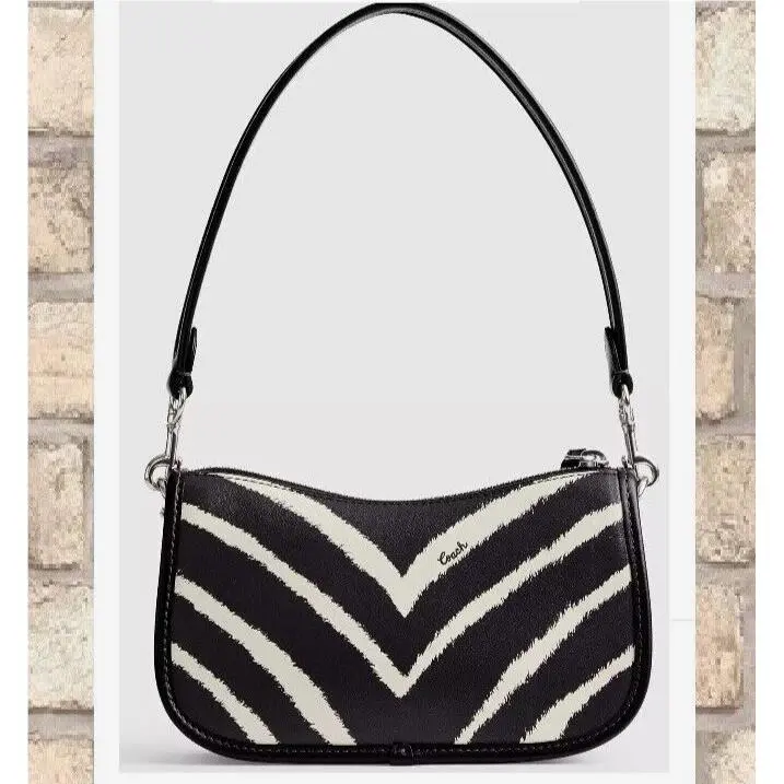 Swinger 20 Clutch Shoulder Bag CM514 In Zebra Print Leather Silver by Coach