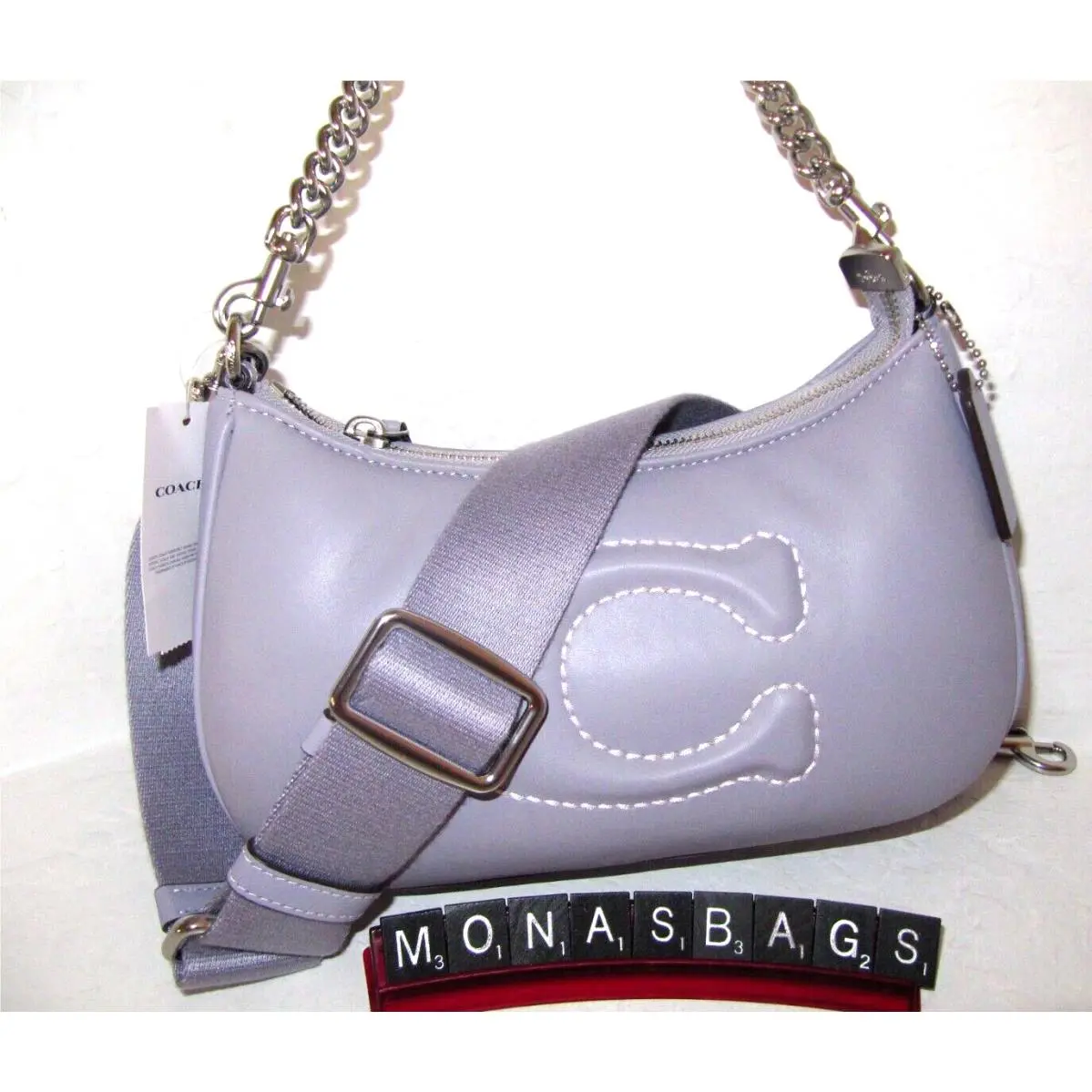 Coach Teri Mist Violet Leather Shoulder Handbag Signature C Quilting