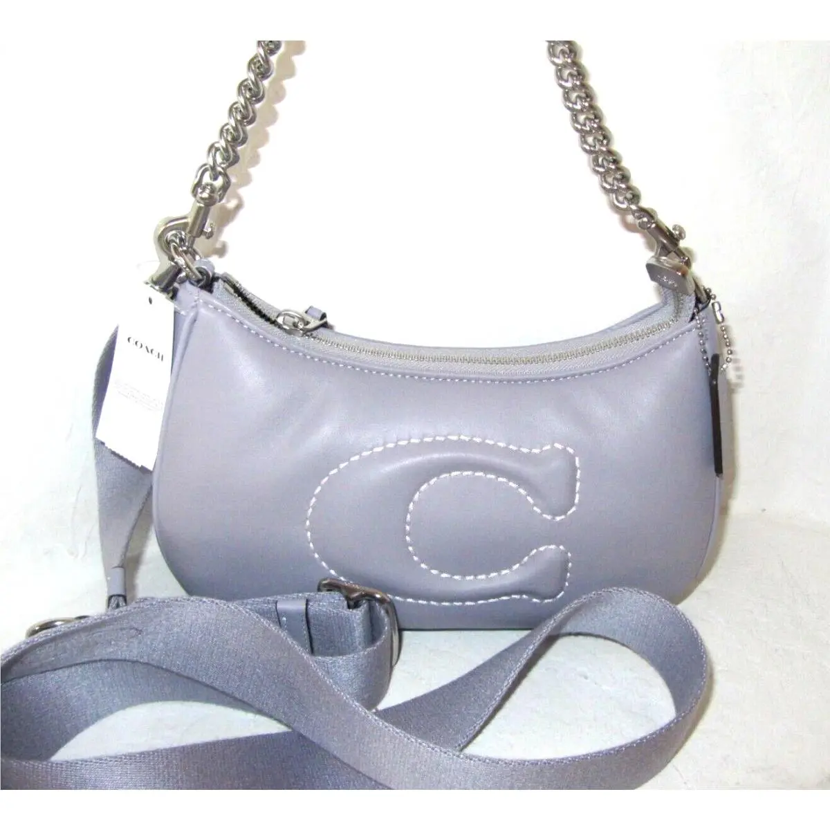 Coach Teri Mist Violet Leather Shoulder Handbag Signature Quilting