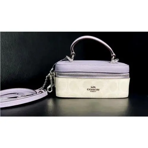 Coach Train Case Crossbody CJ522 Signature Canvas Leather Chalk Nip