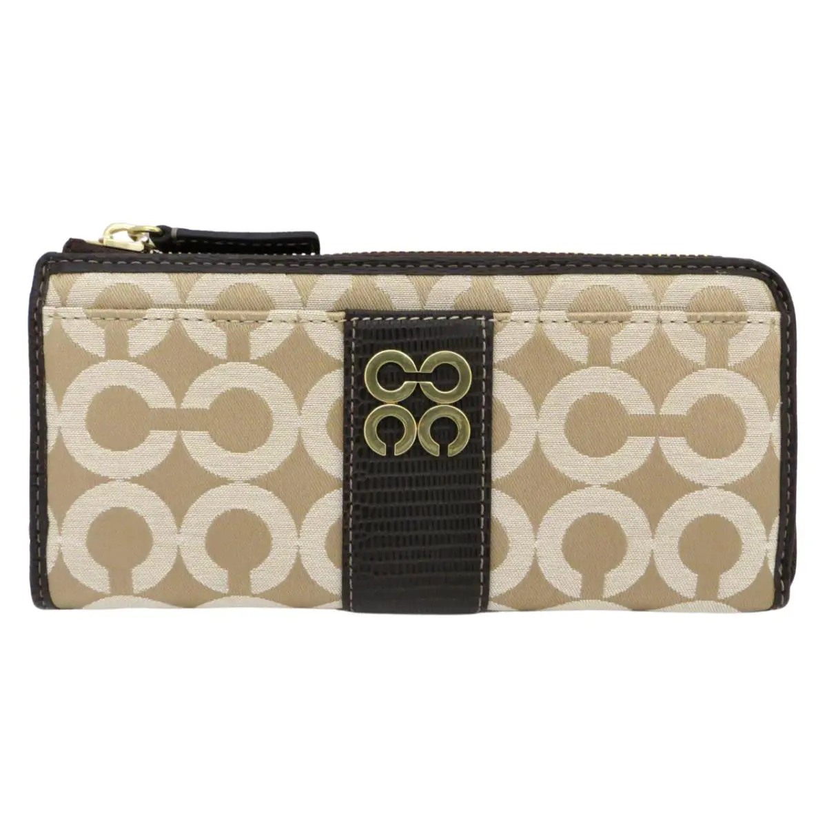 Coach Julia Khaki Beige Brown Signature Leather Slim Zip Wallet 47379