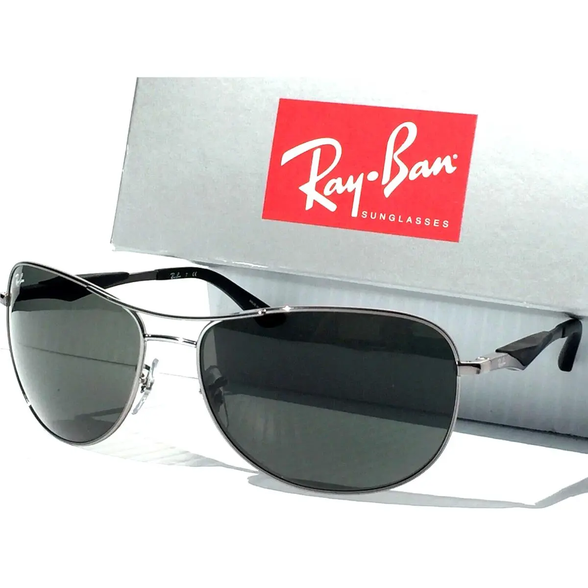 Ray Ban Chrome Black Aviator 59mm w G15 Green Lens Sunglass RB3519 004/71 by Ray-Ban