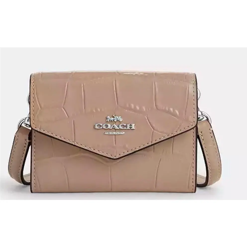 Coach Womens Mini Envelope Leather Wallet Crossbody W/strap Silver/stone CU175