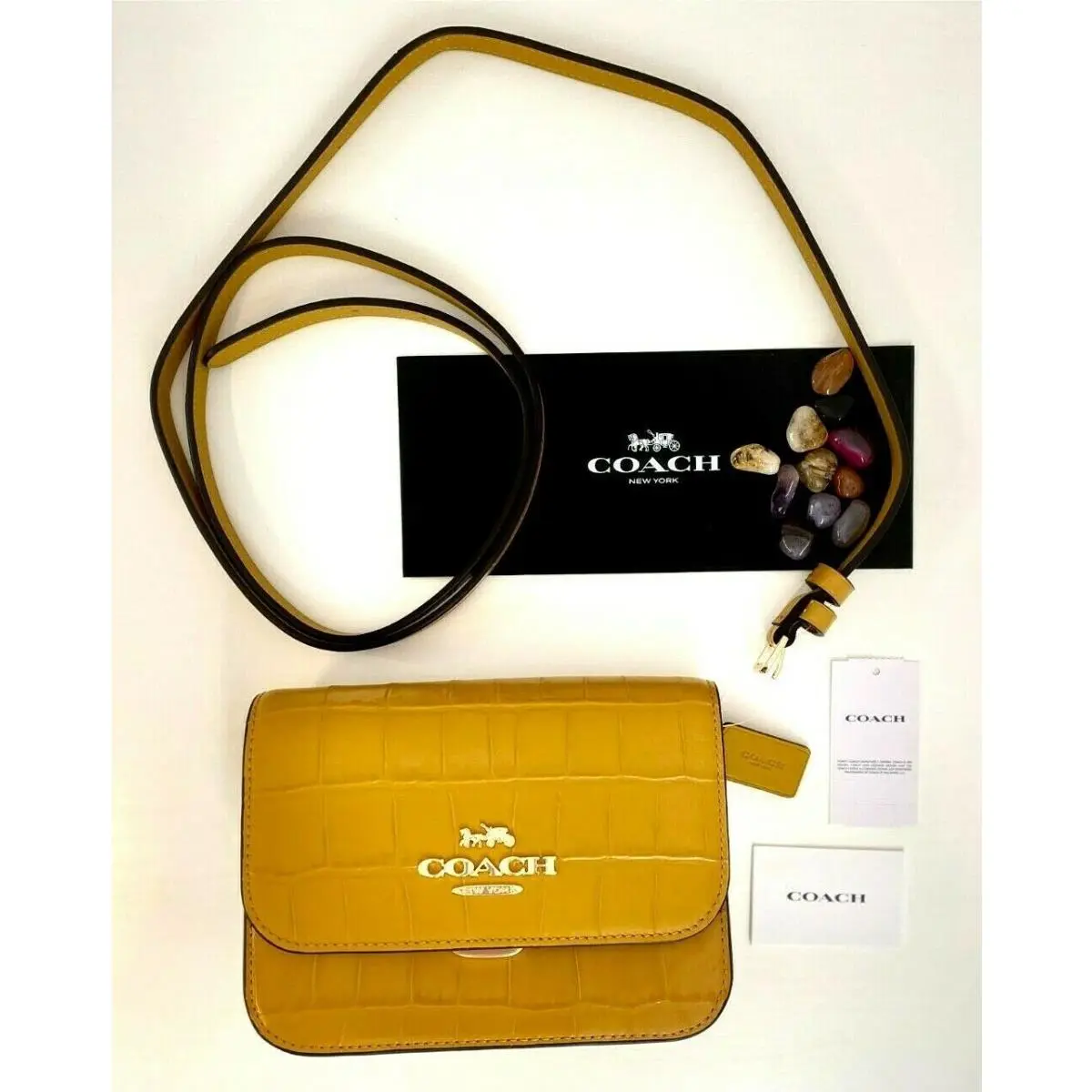 Coach Mini Brynn Crossbody Purse Crocodile Flax Leather Zip Push Lock C5627