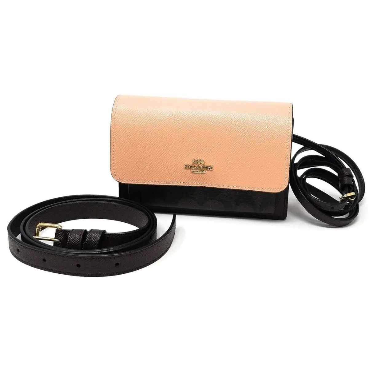 Coach Snake Embossed Leather Foldover Beltbag Crossbody Brown Shell Pink