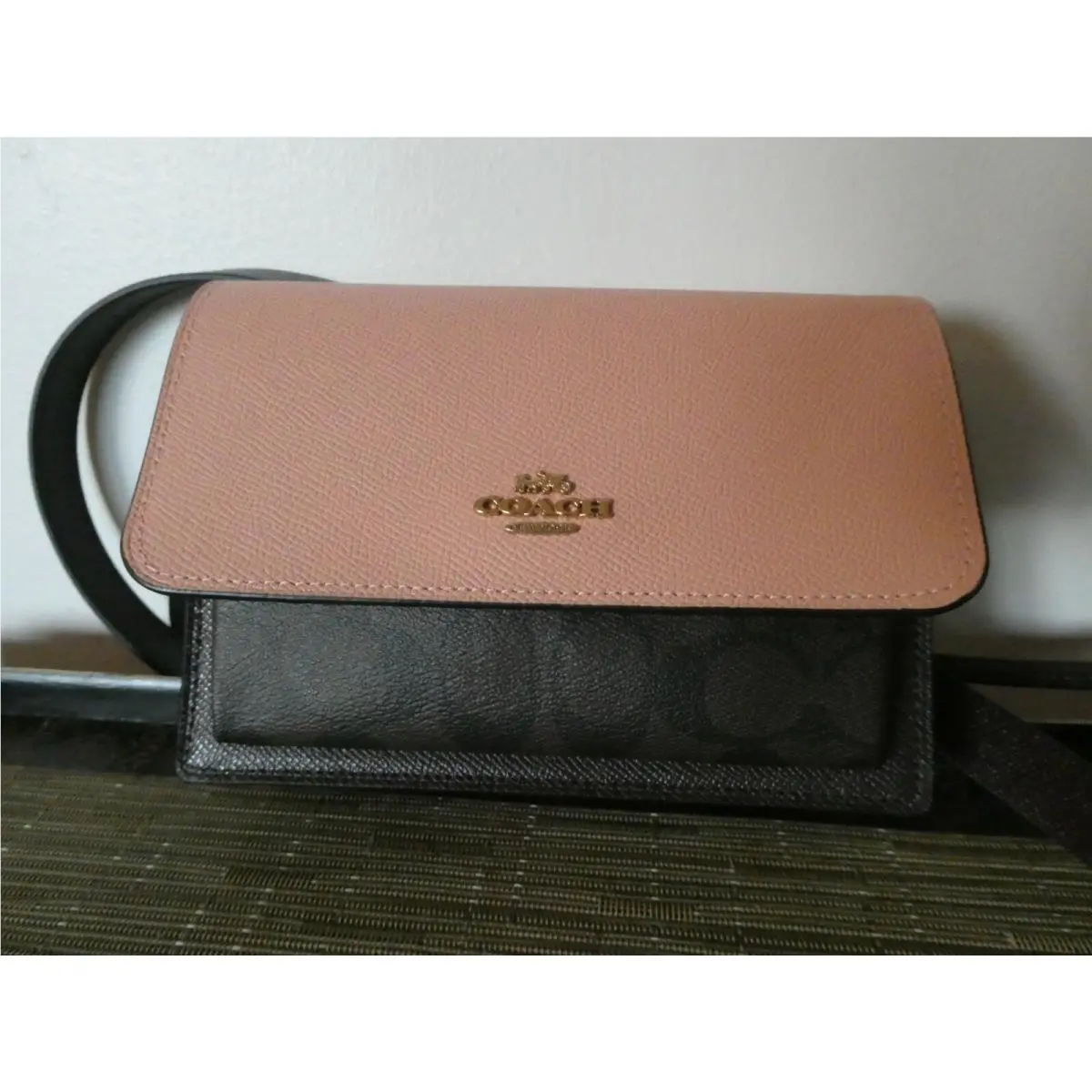 Coach Foldover Crossbody Belt Bag Signature Canvas Brown/shel Pink Style C7618